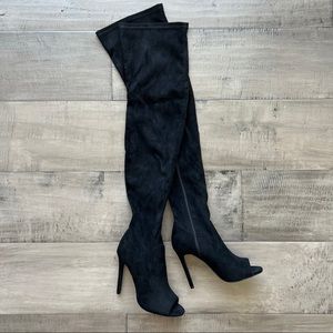 Thigh High Suede Boots with Peep Toe Size 7 1/2